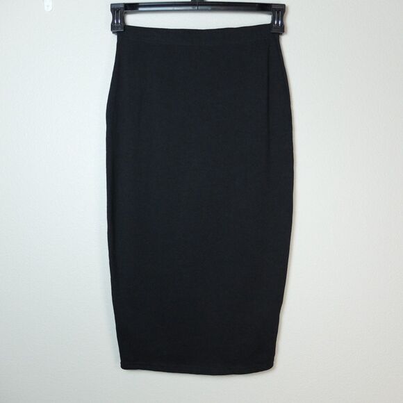 PrettyLittleThing Black Bodycon Midi Pencil Skirt Size 8 - Picture 1 of 5